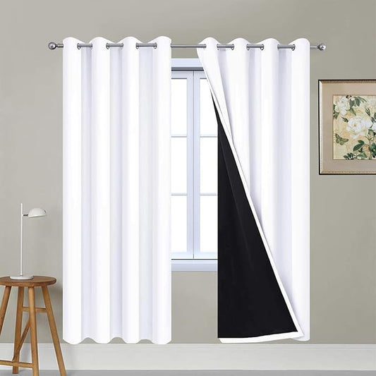 Yakamok Pure White Total Blackout Curtains, Heavy Duty Lined Blackout Drapes 72 Inches Long, Thermal Insulated Room Darkening Curtains for Bedroom(52" Width Each Panel, 2 Panels)