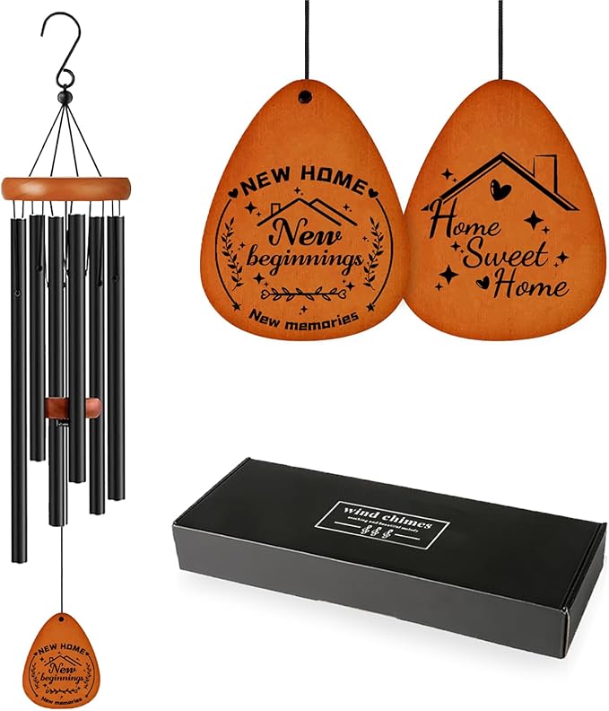House Warming Gifts for New Home, Housewarming Wind Chime for Outside, Gift Ideas, Housewarming Ornament for House, Couple, Women, Men (Black)