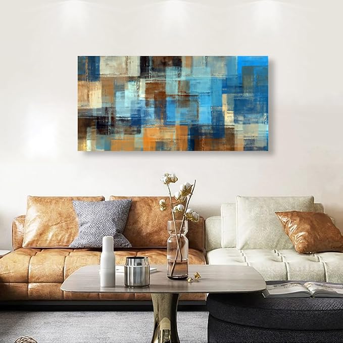 Colour Abstract Pictures Canvas Wall Art for Living room Office Bedroom Wall Decor,Abstract Wall Art Print Paintings Modern Cool Blue Yellow Artwork Waterproof Ready to Hang-24X48 inch