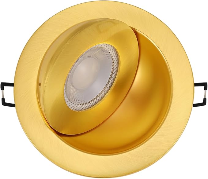 4 inch LED Recessed Light - 9W Gold Gimbal Recessed Lighting Canless Soffit Swivel Eyeball 90° Tilt Wafer Slope Ceiling Adjustable Spotlight Dimmable for Accent Lighting Gold 6 Pack