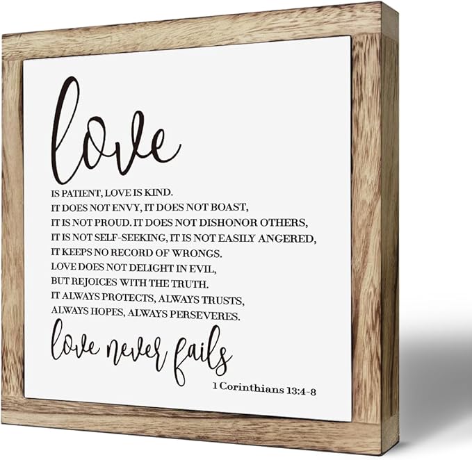 Scripture Sign - 1 Corinthians 13 Love Sign, Wooden Plaque for Christian Home Decor, Couple Gift