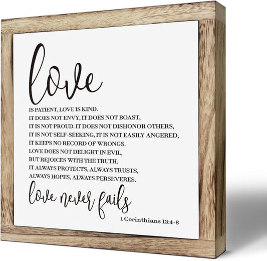Scripture Sign - 1 Corinthians 13 Love Sign, Wooden Plaque for Christian Home Decor, Couple Gift