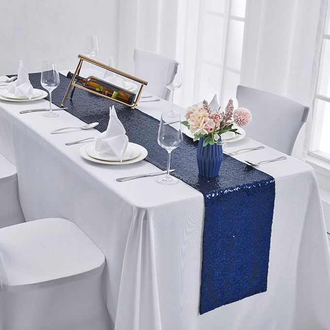 6 Packs 12 x 108 inches Navy Blue Sequin Table Runner, Glitter Navy Blue Table Runner for Wedding Birthday Bachelorette Holiday Party Supplies Decorations Bridal Shower Baby Shower