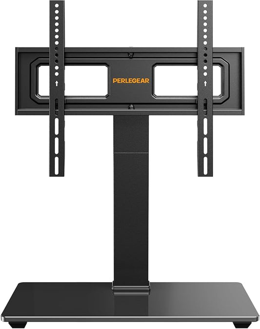 Perlegear Universal Swivel TV Stand Base for 32–70 inch TVs, Height Adjustable Table Top TV Stand Mount with Tilt, Tempered Glass Base, Holds up to 88 lbs, Max VESA 400x400mm, PGTVS26