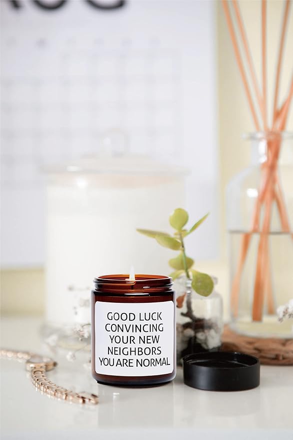 House Warming Gifts New Home, 7oz Sandalwood Rose Housewarming Candle, New Home Gift Ideas, Funny Housewarming Gifts, Good Luck Convincing Your Neighbors You're Normal