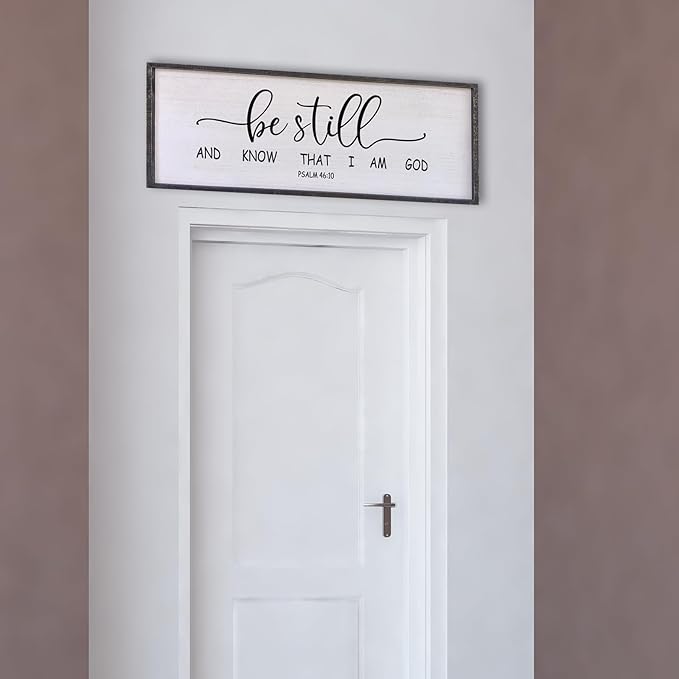 Surfapans Be Still and Know that I am God Wall Decor 40"x15" Large Farmhouse Family Living Room Vintage Religious Bible Verses Entryway Sign Wood Framed Scripture Hallway Hanging Wall Art (Black)