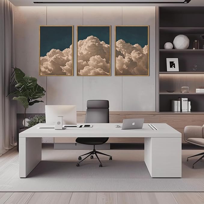 IARTTOP Large Cloud Canvas Wall Art Framed 16x24 Inch Navy Blue Cloud Painting Set of 3 Modern Abstract Sky Landscape Wall Decor For Living Room Bedroom Office