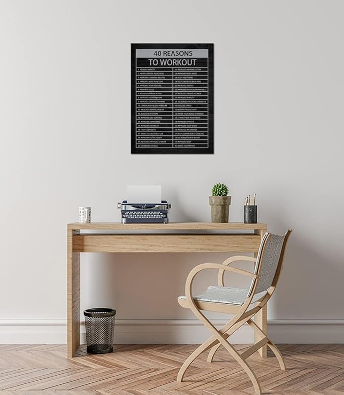 Motivational Quotes Exercise Canvas Wall Art 40 Reasons to Workout Inspirational Fitness Picture Print Inspiring Poster Paint Frame Artwork for Office Home Gym Wall Decor[18" W x 24"H]