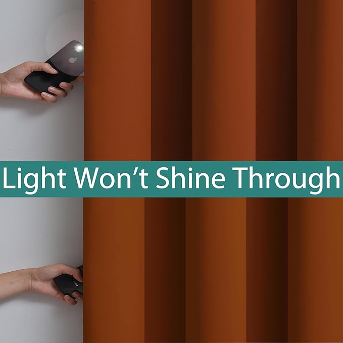 Yakamok 100% Blackout Thermal Insulated Curtains, Noise Reducing Barrier Panel for Sliding Glass Door, 2 Thick Layers Heat Full Light Blocking Patio Door Drapery, Burnt Orange, W100 x L84, 1 Panel