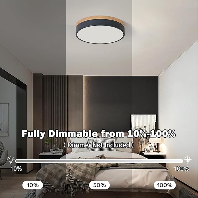 Dimmable Wood LED Ceiling Lights, Modern 2700K-6000K 5CCT Round Grey Flush Mount Lighting Fixture, Minimalist Ceiling Lamp for Bedroom, Kitchen, Hallway, Laundry Room-11.8in