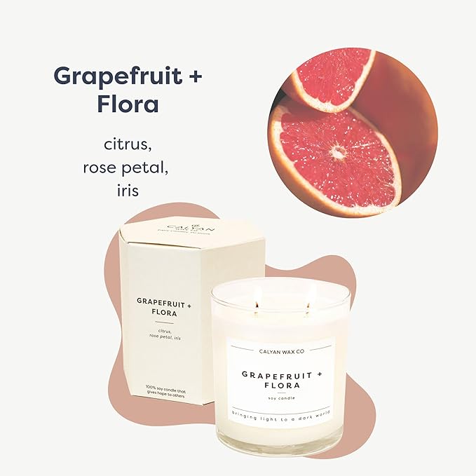 Calyan Wax Co. 2 Wick Candle, Grapefruit + Flora Scented Candle, 37 Hour Burn Time, Aromatherapy Soy Candles, Non Toxic & Vegan Soy Wax, Glass Tumbler Scented Candles, 8.8oz
