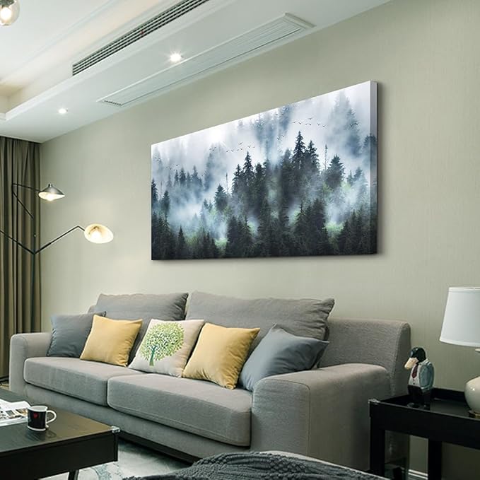 Wapluam Large Canvas Wall Art For Living Room Wall Decor For Office Bedroom Wall Decoration Foggy Forest Landscape Wall Pictures Framed Canvas Prints Artwork Modern Wall Painting Home Decor 30"X60"