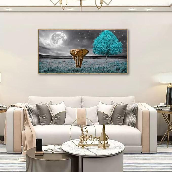 Canvas Wall Art Moon and Tree Picture Prints Paintings for Living Room Home Decor Animal Elephant Landscape Framed Wall Art,20 * 40inch