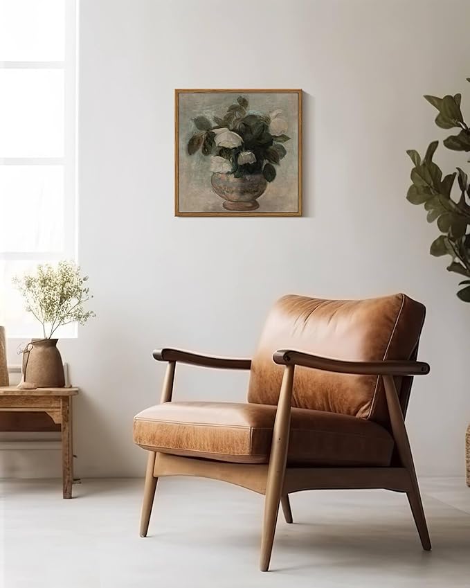 InSimSea Square Framed Canvas Wall Art, Flower Pictures Decor Flower in Vase Wall Painting, Pictures for Bedroom Bathroom Art Wall Decor, Kitchen Office Living Room Wall Art 10"x10"