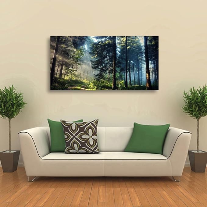 Forest Pictures Canvas Wall Art for Living room Bedroom Wall Decor,Tree Wall Art Print Paitnings for home Decor,Morden Artwork Morning light Dreamy Forest Canvas Art Waterproof Stretched Ready to