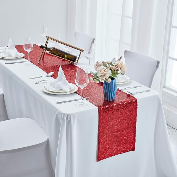 15 Packs 12 x 108 inches Burgundry Sequin Table Runner, Glitter Burgundry Table Runner for Wedding Birthday Bachelorette Holiday Party Supplies Decorations Bridal Shower Baby Shower