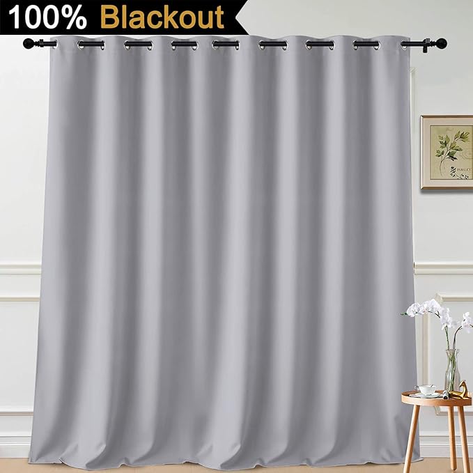 Yakamok 100% Blackout Patio Door Curtain Extra Wide Drapes - Sliding Glass Door Thermal Curtain - Light Grey, W100 x L108, 1 Panel