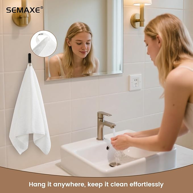 SEMAXE 100% Cotton Hand Towel for Bathroom, White Hand Towels with Hanging Loops, Hotel Spa Quality Absorbent Towels, 27" L x 16" W, 4 Pack Hand Towels, Gift Box Packaging