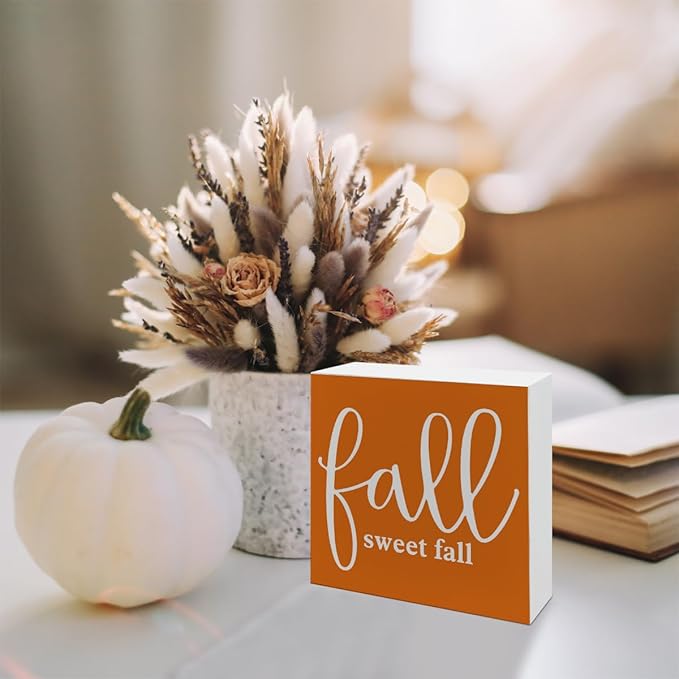 Inspirational Autumn Decors, Front Door Decor for Shelf Coutner, Thanksgiving Wooden Decor, Autumn Artwork for Home Decors, White Wooden Box Sign, Housewarming Gift, Fall Sweet Fall Wood Signs A19