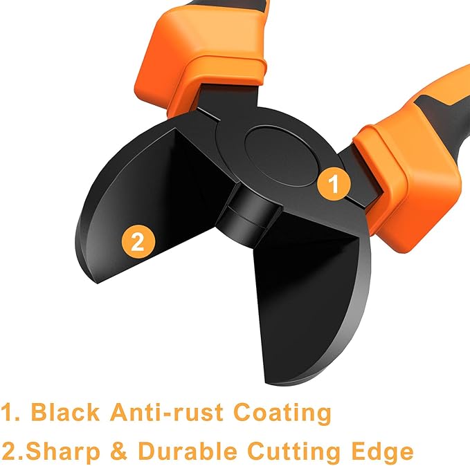 BOENFU Wire Cutters Electrical Heavy Duty CRV Steel, Comfort Grip Diagonal Cutting Pliers for Crafting, Floral Wire, Chicken Wire, Artificial Flowers, Orange, 7.5 Inches