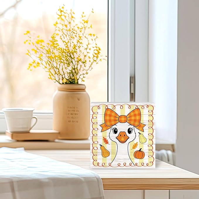Silly Goose Fall Decorations for Home Office, Fall Pumpkin Decor for Bethroom, Autumn Goose Gifts for Animals Lovers Holiday Decor 5 x 5 inches (Tub 1705)