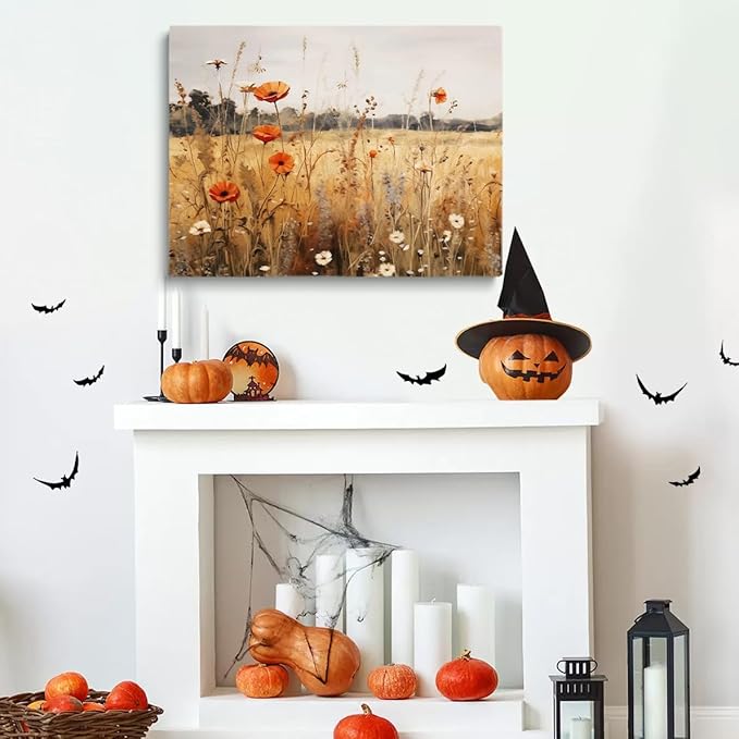 Framed Fall Wildflowers Wall Art Autumn Flowers Wall Decor Wildflower Canvas Print posters Autumn Aesthetic Decor 12x16"framed