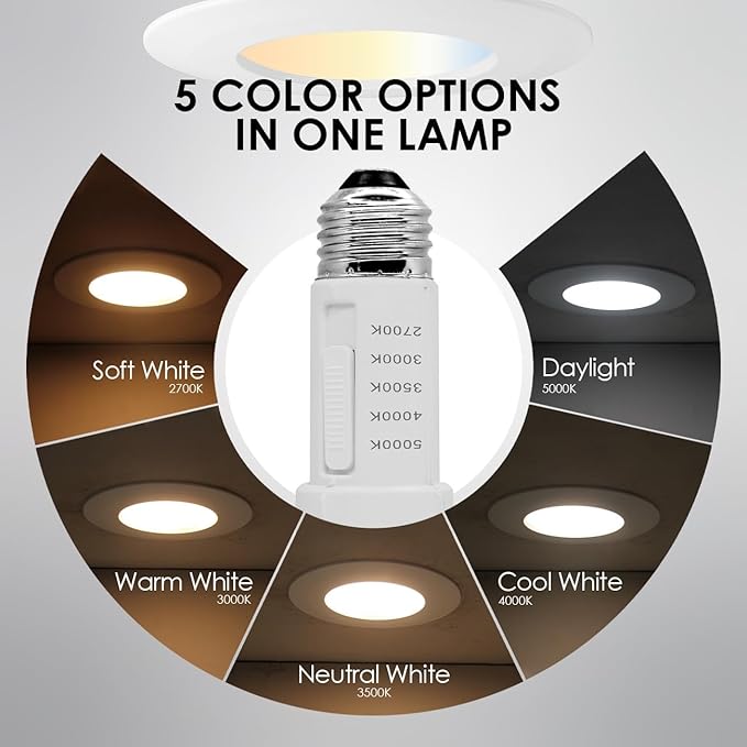 Soliseed 4-Pack 5/6 Inch 5CCT Retrofit LED Recessed Lighting,Selectable 2700K/3000K/3500K/4000K/5000K Adjustable Retrofit Downlight,12W=60W,800LM,Dimmable Can Lights,Bevel Trim