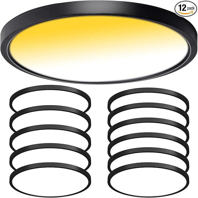 12 Pack Black Flush Mount Ceiling Light, Dimmable & 3000K-4000K-5000K Selectable, 12 Inch 20W,Bright 2000LM, Low Profile, ETL