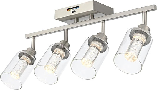 MELUCEE 5-Color 4 Light Brushed Nickel LED Track Lighting Fixtures Ceiling for Kitchen, Dimmable Track Lighting Kit, Adjustable Directional Spot Lights Indoor Wall Lamp, Built-in LED Chips