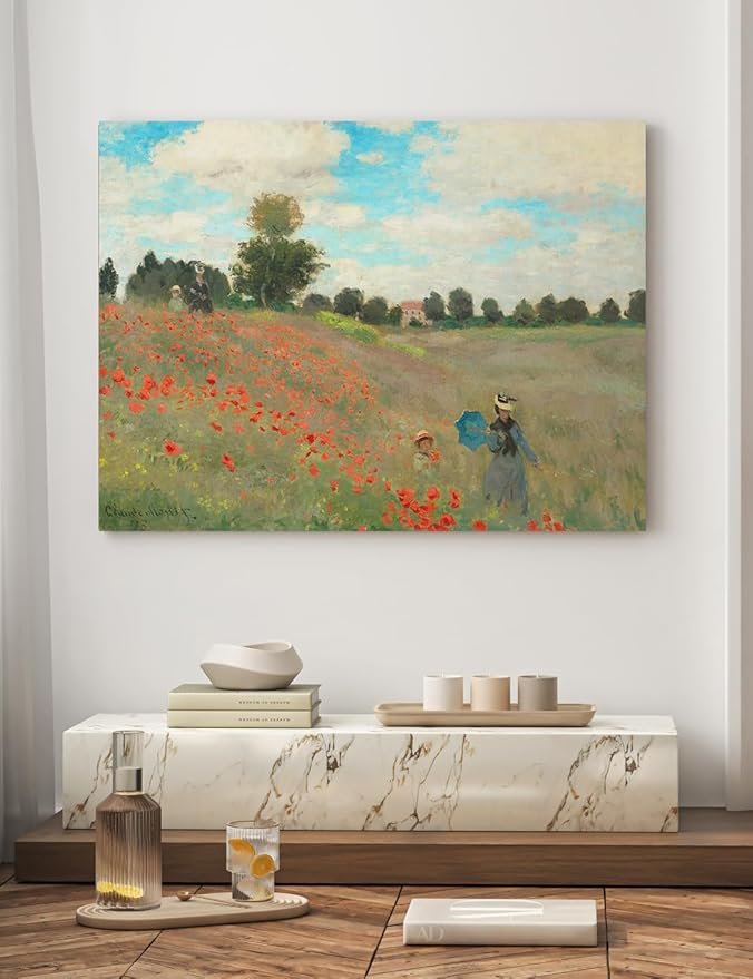 DECORARTS - Poppies at Argenteuil (1873) by Claude Monet, Museum-Quality Giclee Canvas Print, Wall Art Reproduction, 40" W x 30" H, Made in USA