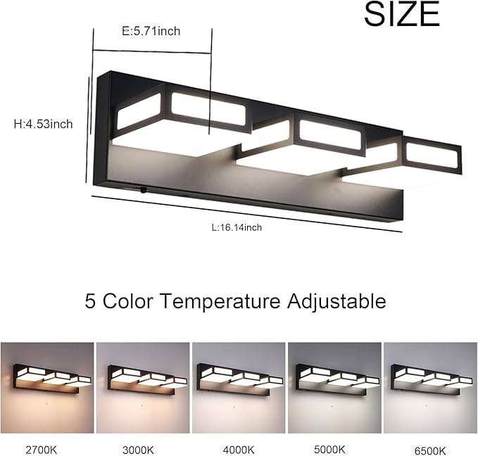 3-Light Bathroom Vanity Light Fixtures,Matte Black Bathroom Wall Lighting Fixtures Over Mirror, Dimmable 5CCT LED Vanity Lights with Acrylic Shades