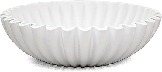 Ruffle Decorative Bowl, Large Fruit Bowl for Kitchen Counter, Stylish Key Bowl for Entry Table, Handcrafted Home Decor Display bowl, White