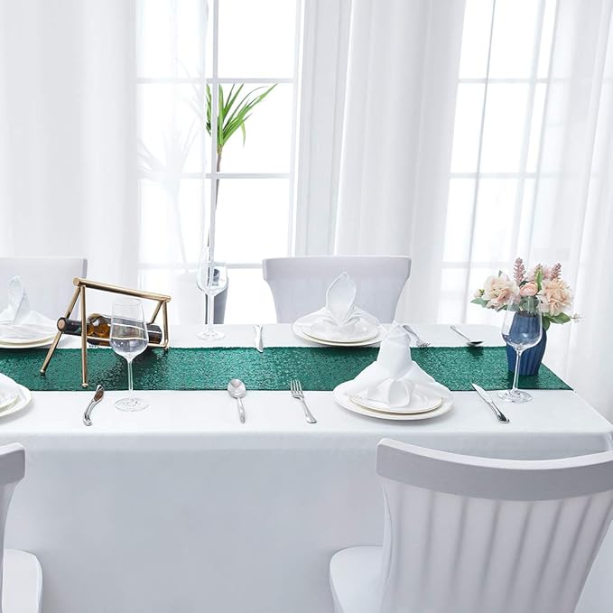 2 Packs 12 x 108 inches Hunter Green Sequin Table Runner, Glitter Hunter Green Table Runner for Wedding Birthday Bachelorette Holiday Party Supplies Decorations Bridal Shower Baby Shower