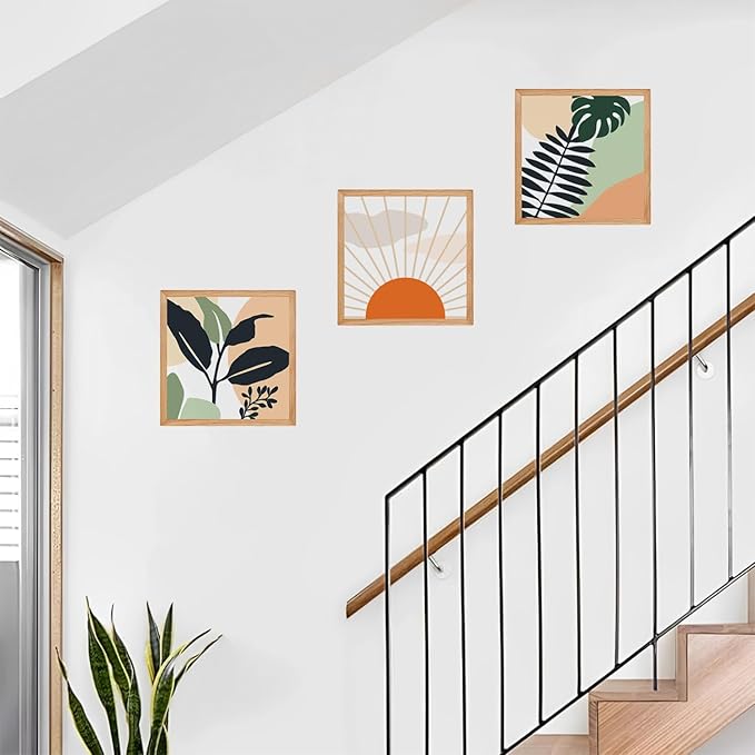 ESTART 3 Pcs Boho Wooden Wall Art Decor Bohemian Wall Hanging Sculpture Farmhouse Geometric Aesthetic Artwork, Mid Century Modern Design for Bedroom Living Room Office, 39 x 11.8 inch