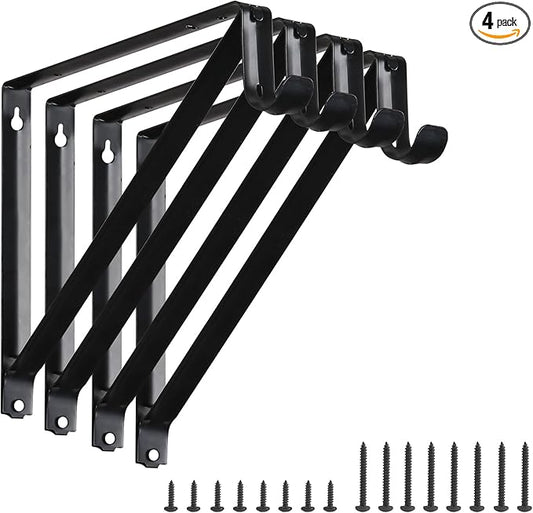 HOME MASTER HARDWARE Heavy Duty Closet Shelf Rod Brackets, Wall Mounted Closet Shelves Bracket with Rod Shelving Support, Black with Screws 4 Pack