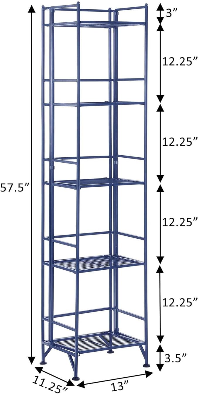 Convenience Concepts Xtra Storage Shelves - 5-Tier Folding Metal Storage Shelves, Closet Organizer for Office, Laundry Room, Bedroom, Garage, Kitchen, Bathroom, Cobalt Blue