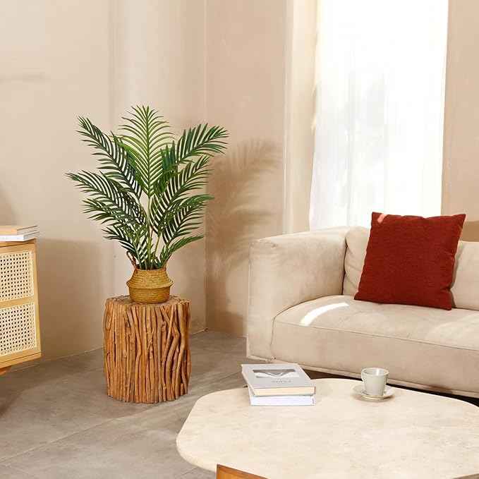 LOMANTO Fake Majesty Palm Plant 3Ft Artificial Plants for Home Decor Indoor Small Faux Trees in Pot Fake Tropical Plants for Housewarming Gift 2Pack