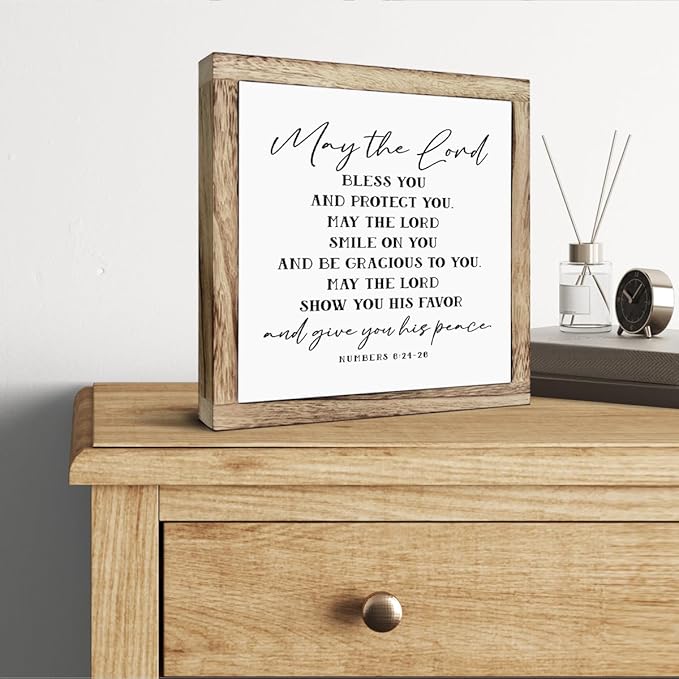 SUSZDOU Scripture Sign, May the Lord Bless You and Protect You Sign, Wooden Plaques Box Signs, Blessing Sign, Christian Home Decor, Christian Gift, Bible Verse Decor Sign, Numbers 6:24-26 Sign