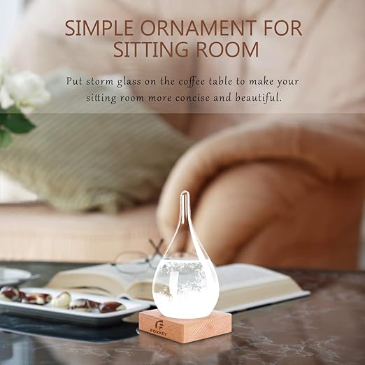 Storm Glass Weather Predictor, Snow Globe Drop-Shaped Weather Forecast Bottle, Unique Fashion Home Decor Weather Gifts for Men Women