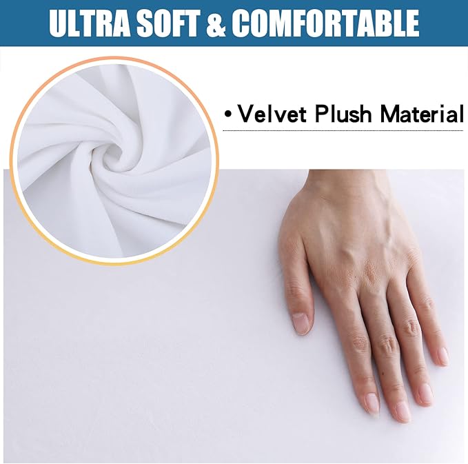 Smiry Velvet Seat Covers for Dining Room Chair Set of 4, Stretch Fit Removable Washable Chair Seat Cushion Protector Slipcovers with Ties, White