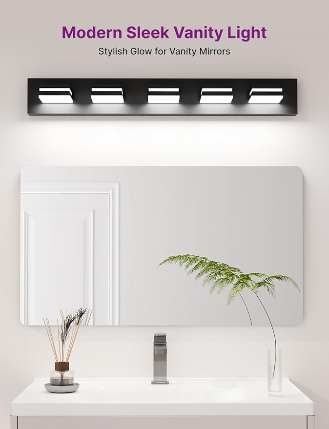 Modern Bathroom Light Fixture Over Mirror, 36" 5-Light Bathroom Vanity Light with Rotatable Heads, Adjustable 3000K/ 4000K/ 5000K, Hardwired, Energy-Efficient LED Vanity Lighting Fixture, Black