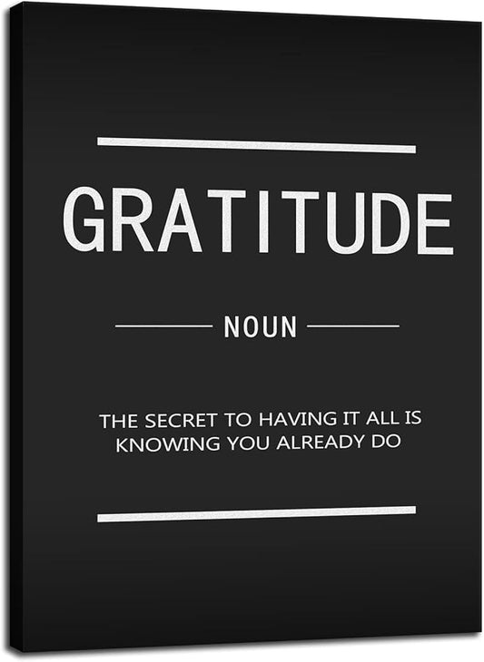 Inspiring Canvas Painting Poster Gratitude Noun Wall Art Inspirational Entrepreneur Inspiration Picture Home Decor Decoration Office Bedroom Frame Ready to Hang[18" W x 24" H]