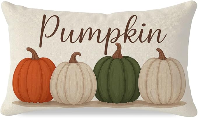 PANDICORN Fall Olive Green Orange Pumpkin Pillow Covers 12x20, Fall Thanksgiving Decorations for Home Decor, Outdoor Autumn Lumbar Decorative Cushion Case for Living Room Bedroom Sofa Couch Porch