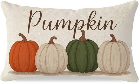 PANDICORN Fall Olive Green Orange Pumpkin Pillow Covers 12x20, Fall Thanksgiving Decorations for Home Decor, Outdoor Autumn Lumbar Decorative Cushion Case for Living Room Bedroom Sofa Couch Porch