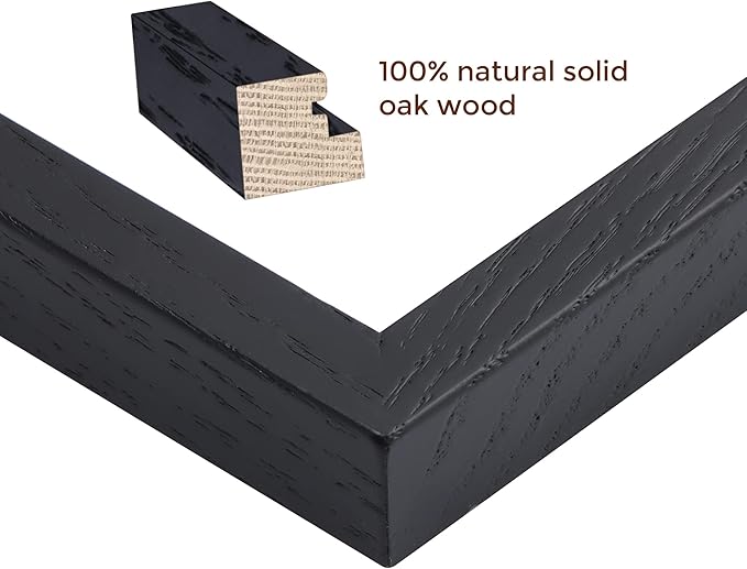 8x10 Picture Frame Black Set of 3, Solid Oak Wood Photo Frames 8 x 10 for Wall, Real Glass 8"x10" Frame with Stand, 8 by 10 Black Wood Frame, 8x10 Matted Frame for 5x7