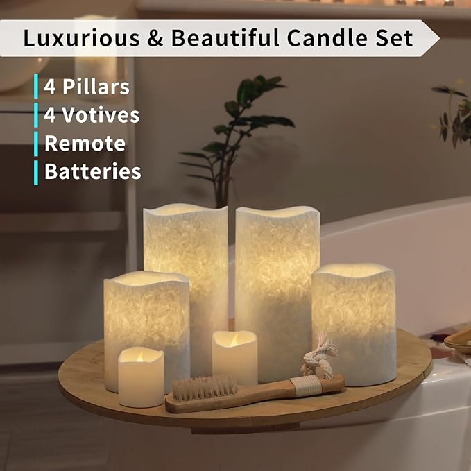FURORA LIGHTING LED Flameless Candles with Remote Control, White in Set of 8, Real Wax Battery Operated Pillars and Votives LED Candles with Flickering Flame and Timer Featured