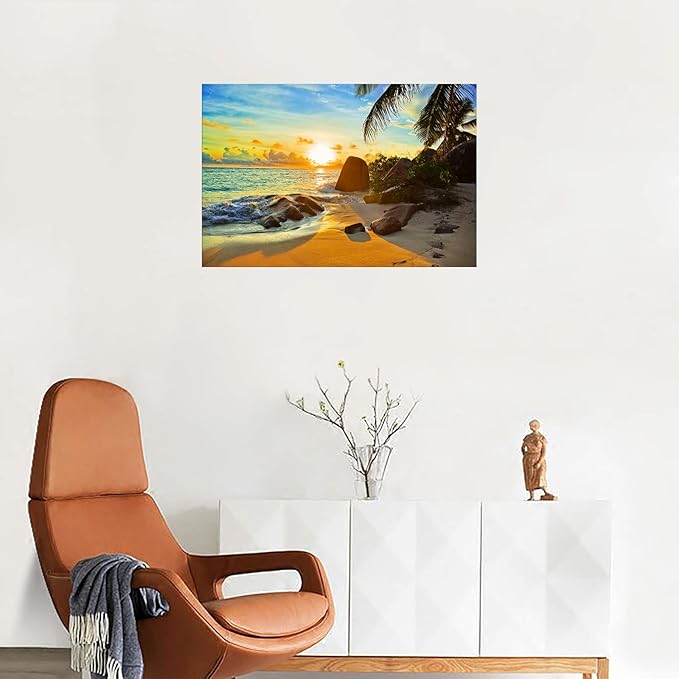 XXMWallArt FC1369 Canvas Wall Art Tropical Beach at Sunset Seascape Picture Paintings Artwork Prints Framed Ready to Hang for Home Office Bedroom Living Room Bathroom Kitchen Wall Decor