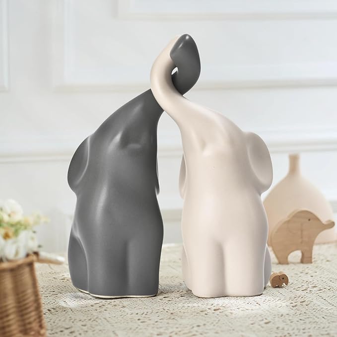 Elephant Statues Home Decor Small Figurines Home Ceramic Decor Sisterhood Elephant Ornament for Living Room House Shelf Table Vanity Entryway DéCor