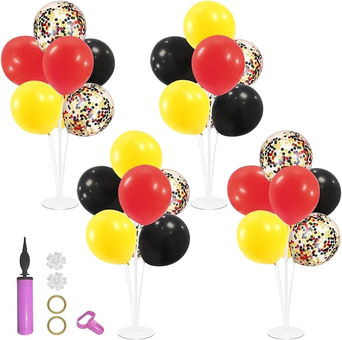 Red Yellow and Black Balloon Stand Centerpiece Table Decorations for Mouse Birthday Mickey Theme Party Decorations(Red yellow black set4)