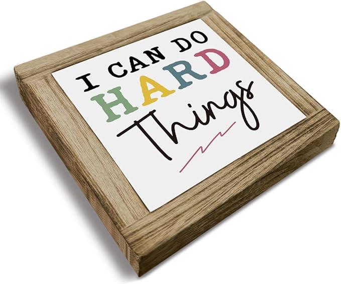 I Can Do Hard Things Sign, Inspirational Deocr, Wood Box Decor Desktop, Motivational Gift For Man Women, Sarcastic Positive Affirmations Decor, Farmhouse Home Office Decoration